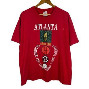 VTG 90s Hanes Mens Red Atlanta 1996 Summer Fun Olympics Shirt Size XL Athletic